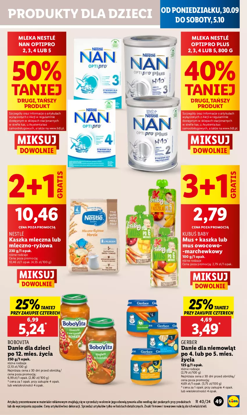 Gazetka promocyjna Lidl - GAZETKA - ważna 30.09 do 02.10.2024 - strona 55 - produkty: BoboVita, Danie dla dzieci, Dzieci, Gerber, Gra, Kubuś, Mus, NAN Optipro, Nestlé, Ryż