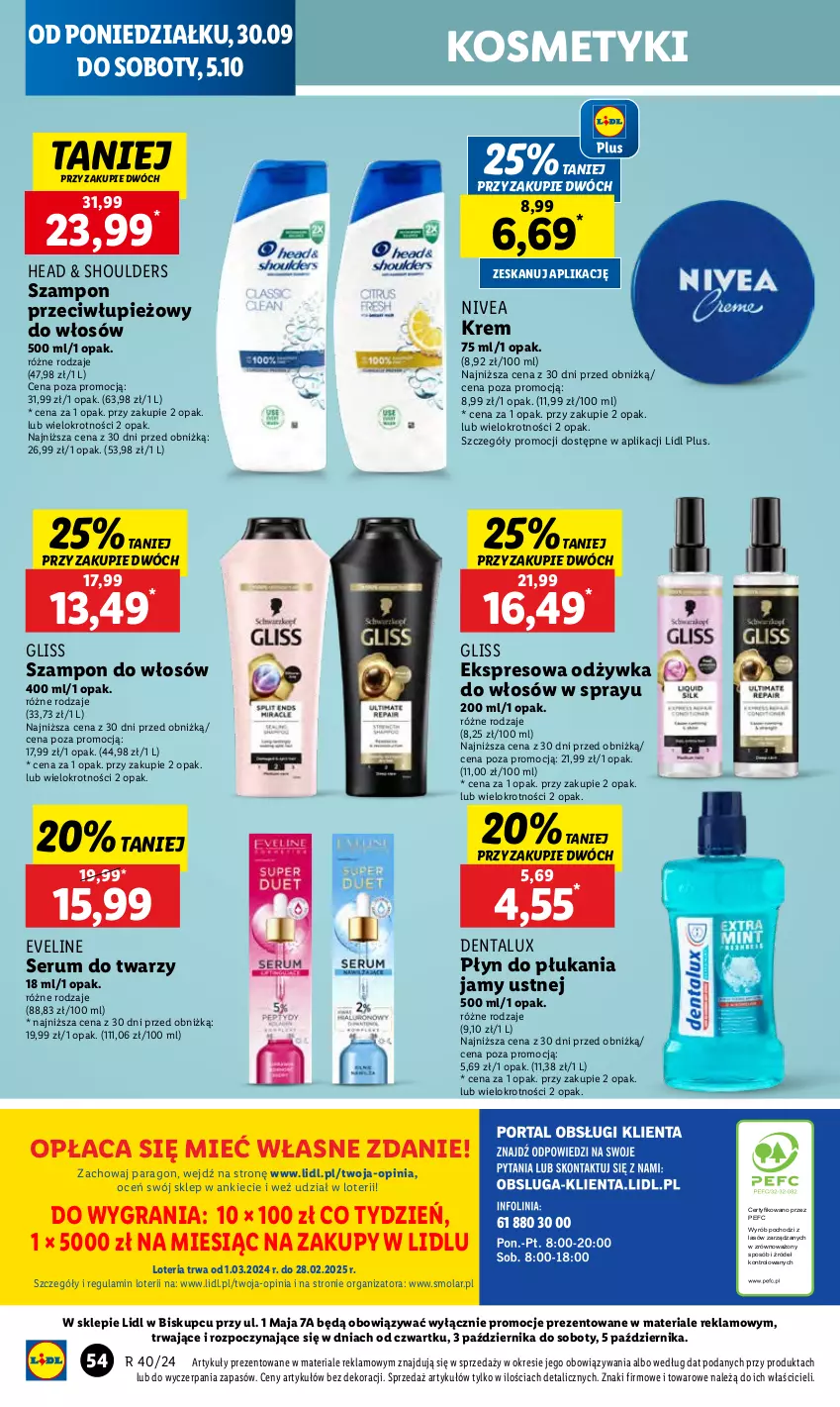 Gazetka promocyjna Lidl - GAZETKA - ważna 30.09 do 02.10.2024 - strona 60 - produkty: Eveline, Gra, Mola, Nivea, Odżywka, Płyn do płukania, Płyn do płukania jamy ustnej, Rum, Ser, Serum, Serum do twarzy, Szampon