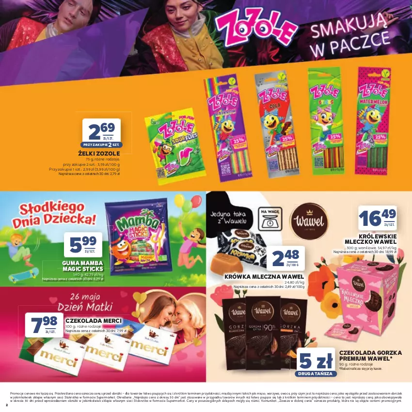 Gazetka promocyjna Stokrotka - Katalog Dzień Matki i Dziecka! - ważna 21.05 do 01.06.2026 - strona 2 - produkty: Czekolada, Czekolada gorzka, Królewski, Królewskie Mleczko, Mamba, Merci, Mięso, Mleczko, Owoce, Warzywa, Wawel