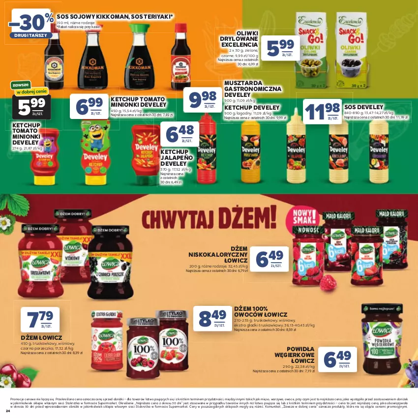 Gazetka promocyjna Stokrotka - Katalog Dzień Matki i Dziecka! - ważna 21.05 do 01.06.2026 - strona 24 - produkty: Dżem, Ketchup, Mięso, Mus, Musztarda, Oliwki, Owoce, Por, Sos, Sos sojowy, Warzywa