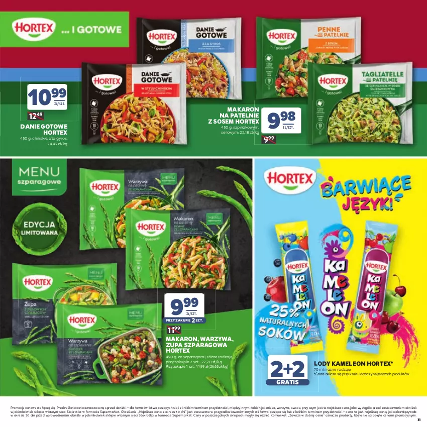 Gazetka promocyjna Stokrotka - Katalog Dzień Matki i Dziecka! - ważna 21.05 do 01.06.2026 - strona 31 - produkty: Danie gotowe, Eleo, Gra, Gyros, Hortex, Leon, Lody, Makaron, Mięso, Owoce, Ser, Sos, Szpinak, Warzywa, Zupa