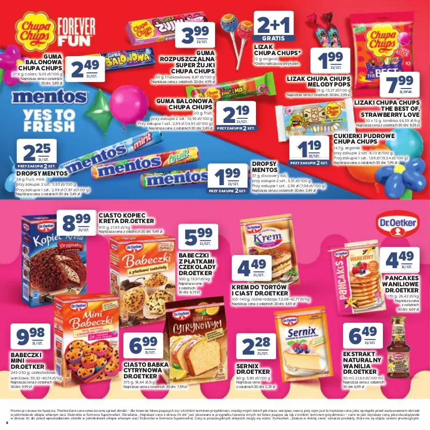 Gazetka promocyjna Stokrotka - Katalog Dzień Matki i Dziecka! - ważna 21.05 do 01.06.2026 - strona 6 - produkty: Babeczki, Babka, Chupa Chups, Cukier, Cukierki, Discover, Gin, Gra, Guma rozpuszczalna, Kopiec Kreta, Krem do tortów, Kret, Lizaki, Lody, Mentos, Mięso, Owoce, Piec, Ser, Torebka, Warzywa, Zegar, Zegarek