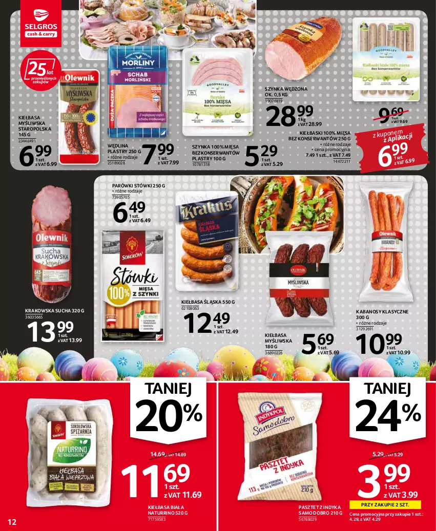 Gazetka promocyjna Selgros - Oferta spożywcza - ważna 07.04 do 16.04.2022 - strona 12 - produkty: Kabanos, Kiełbasa, Kiełbasa biała, Kiełbasa śląska, Parówki, Pasztet, Pasztet z indyka, Ser, Szynka, Wędlina