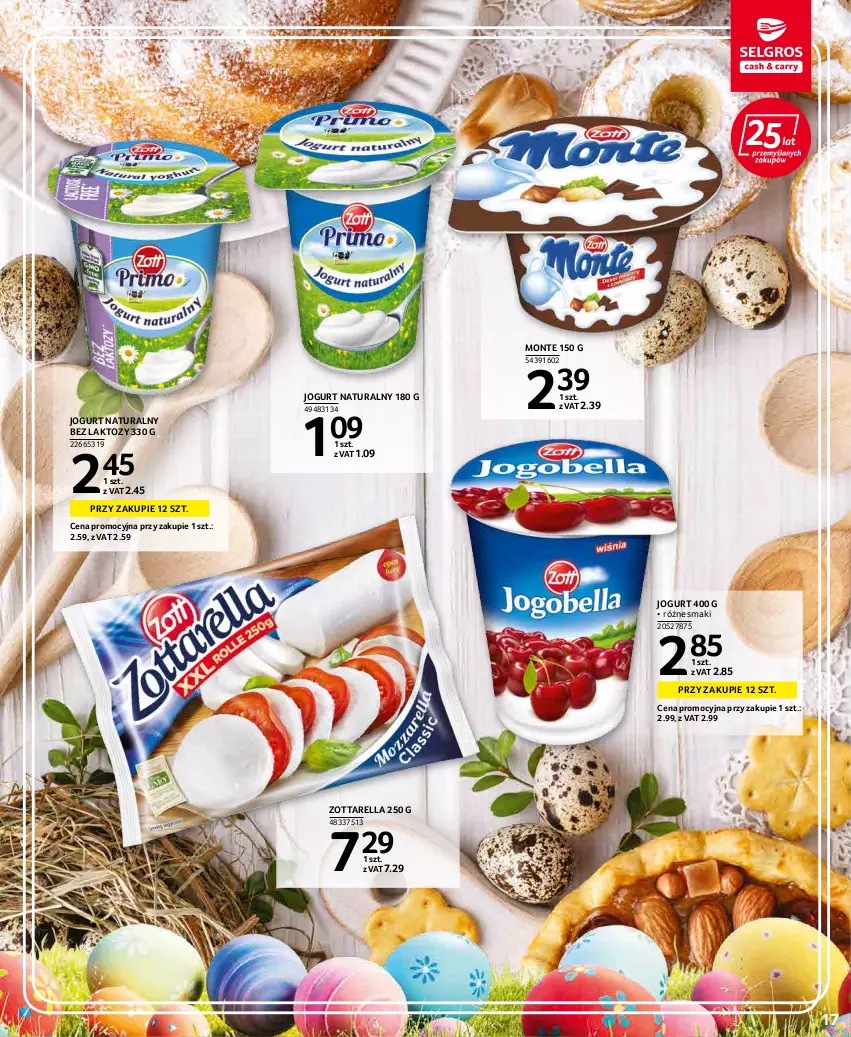 Gazetka promocyjna Selgros - Oferta spożywcza - ważna 07.04 do 16.04.2022 - strona 17 - produkty: Jogurt, Jogurt naturalny, Monte, Zott, Zottarella