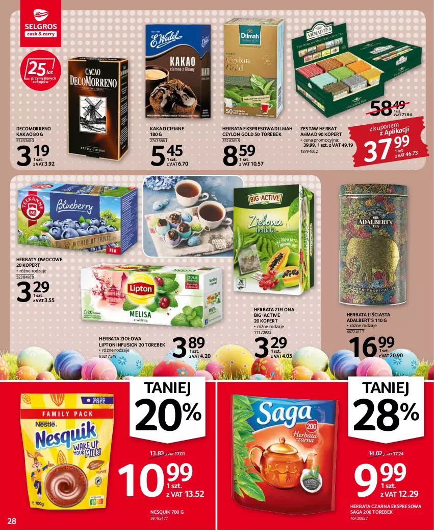 Gazetka promocyjna Selgros - Oferta spożywcza - ważna 07.04 do 16.04.2022 - strona 28 - produkty: Dilmah, Fusion, Herbata, Herbata czarna, Kakao, Lipton, Nesquik, Saga