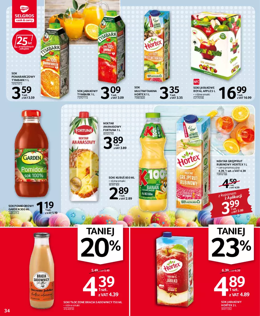 Gazetka promocyjna Selgros - Oferta spożywcza - ważna 07.04 do 16.04.2022 - strona 34 - produkty: Ananas, Fortuna, Grejpfrut, Hortex, Kubuś, Nektar, Rubin, Sok, Sok jabłkowy, Sok pomarańczowy, Sok pomidorowy, Tymbark