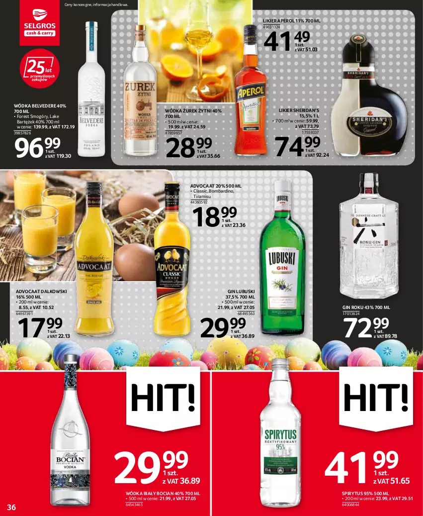 Gazetka promocyjna Selgros - Oferta spożywcza - ważna 07.04 do 16.04.2022 - strona 36 - produkty: Advocaat, Aperol, Biały Bocian, Gin, Likier, Wódka