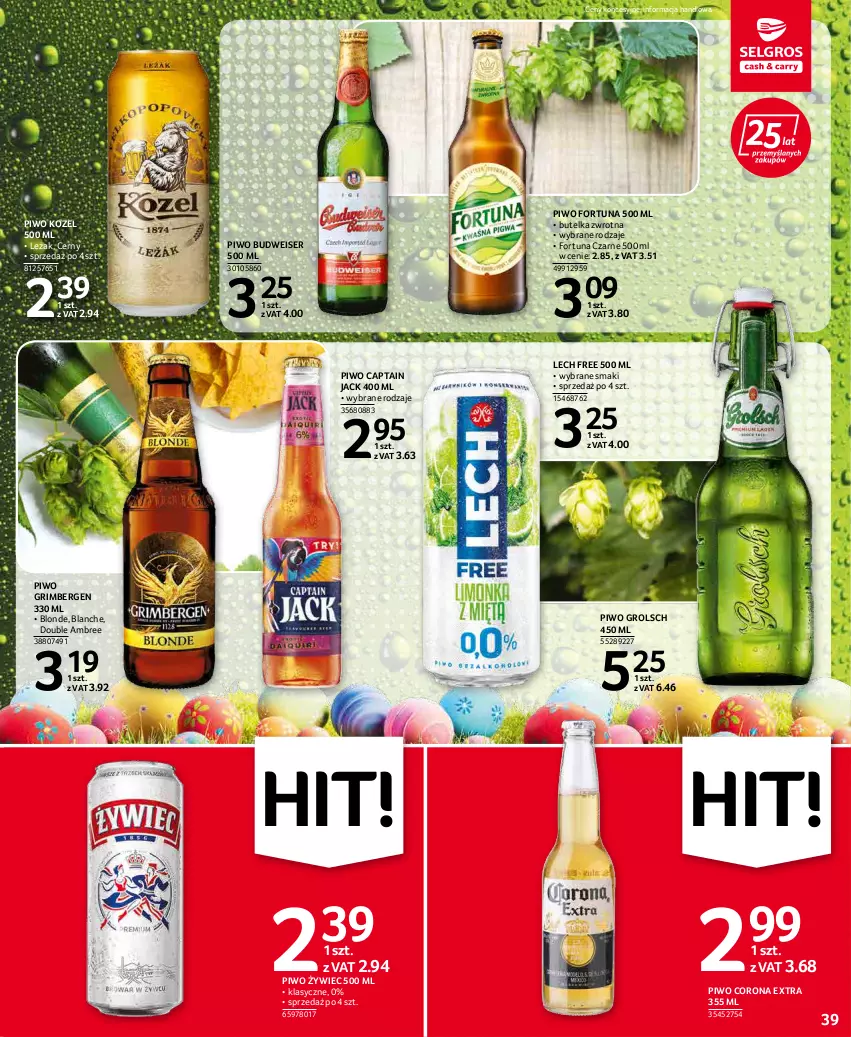 Gazetka promocyjna Selgros - Oferta spożywcza - ważna 07.04 do 16.04.2022 - strona 39 - produkty: Captain Jack, Corona Extra, Fortuna, Kozel, Piwo, Ser