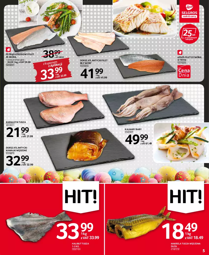 Gazetka promocyjna Selgros - Oferta spożywcza - ważna 07.04 do 16.04.2022 - strona 5 - produkty: Dorsz, Halibut, Kalmar, Kalmary, Karmazyn tusza, Kawa, Pstrąg, Pstrąg łososiowy, Sos, Tusz