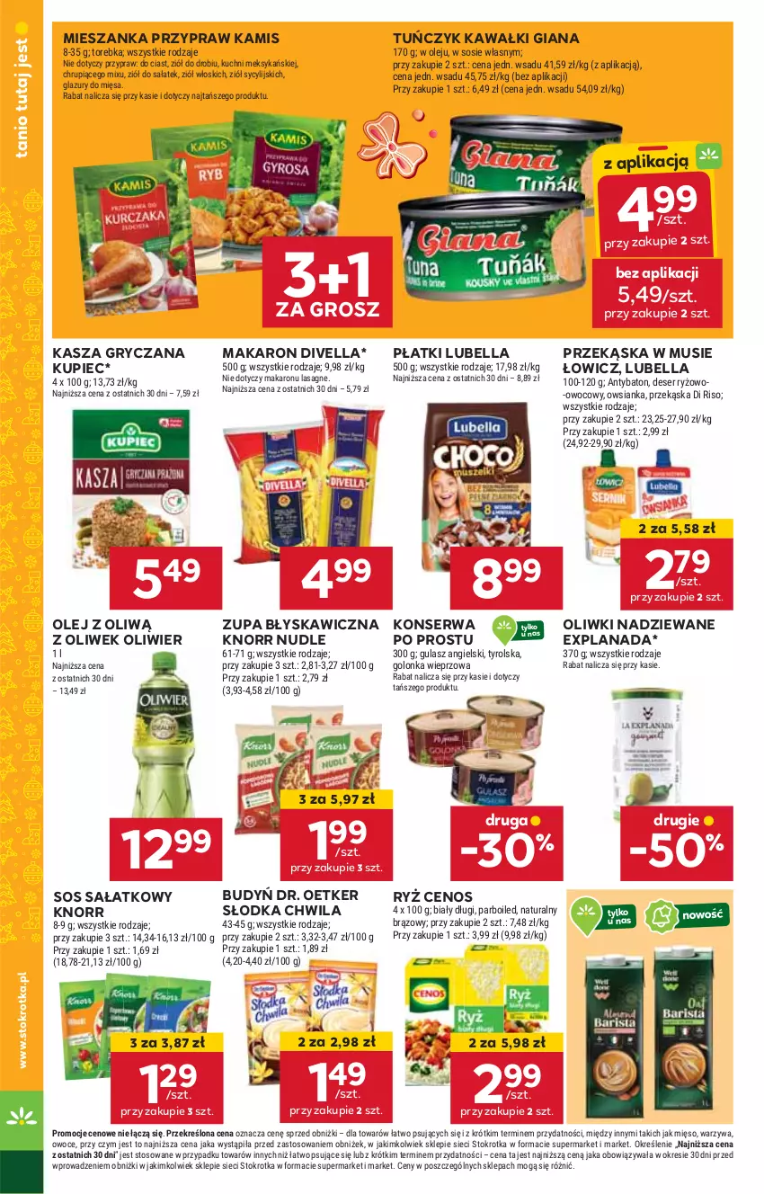 Gazetka promocyjna Stokrotka - Market - ważna 28.11 do 04.12.2024 - strona 18 - produkty: Bell, Bella, Budyń, Cenos, Dr. Oetker, Golonka wieprzowa, Gry, HP, Kamis, Kasza, Kasza gryczana, Kawa, Knorr, Kupiec, LANA, Lubella, Makaron, Mus, Olej, Oliwki, Piec, Ryż, Sałat, Ser, Słodka Chwila, Sos, Tuńczyk, Zupa