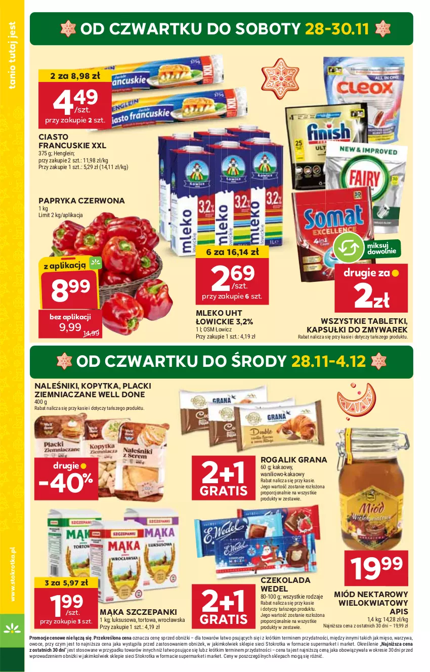 Gazetka promocyjna Stokrotka - Market - ważna 28.11 do 04.12.2024 - strona 2 - produkty: Ciasto francuskie, Czekolada, Gra, HP, Kakao, Kopytka, Lack, Mąka, Miód, Mleko, Naleśniki, Nektar, Papryka, Papryka czerwona, Por, Rogal, Tablet