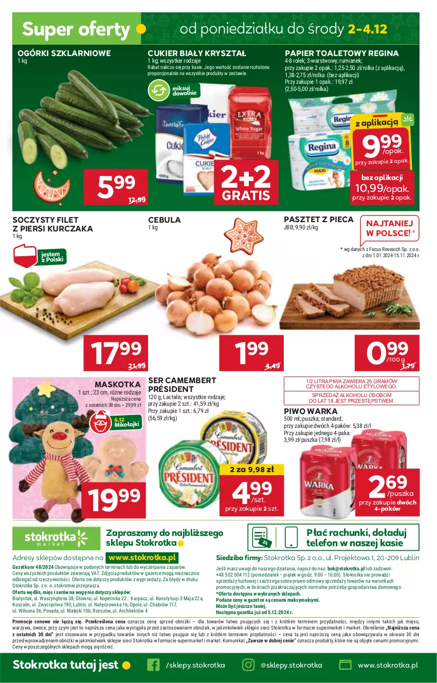 Gazetka promocyjna Stokrotka - Market - ważna 28.11 do 04.12.2024 - strona 31 - produkty: Camembert, Cebula, Cukier, Dres, Filet z piersi kurczaka, Gin, Gra, HP, JBL, Kurczak, Papier, Papier toaletowy, Pasztet, Piec, Piwa, Piwo, Président, Ser, Telefon, Warka