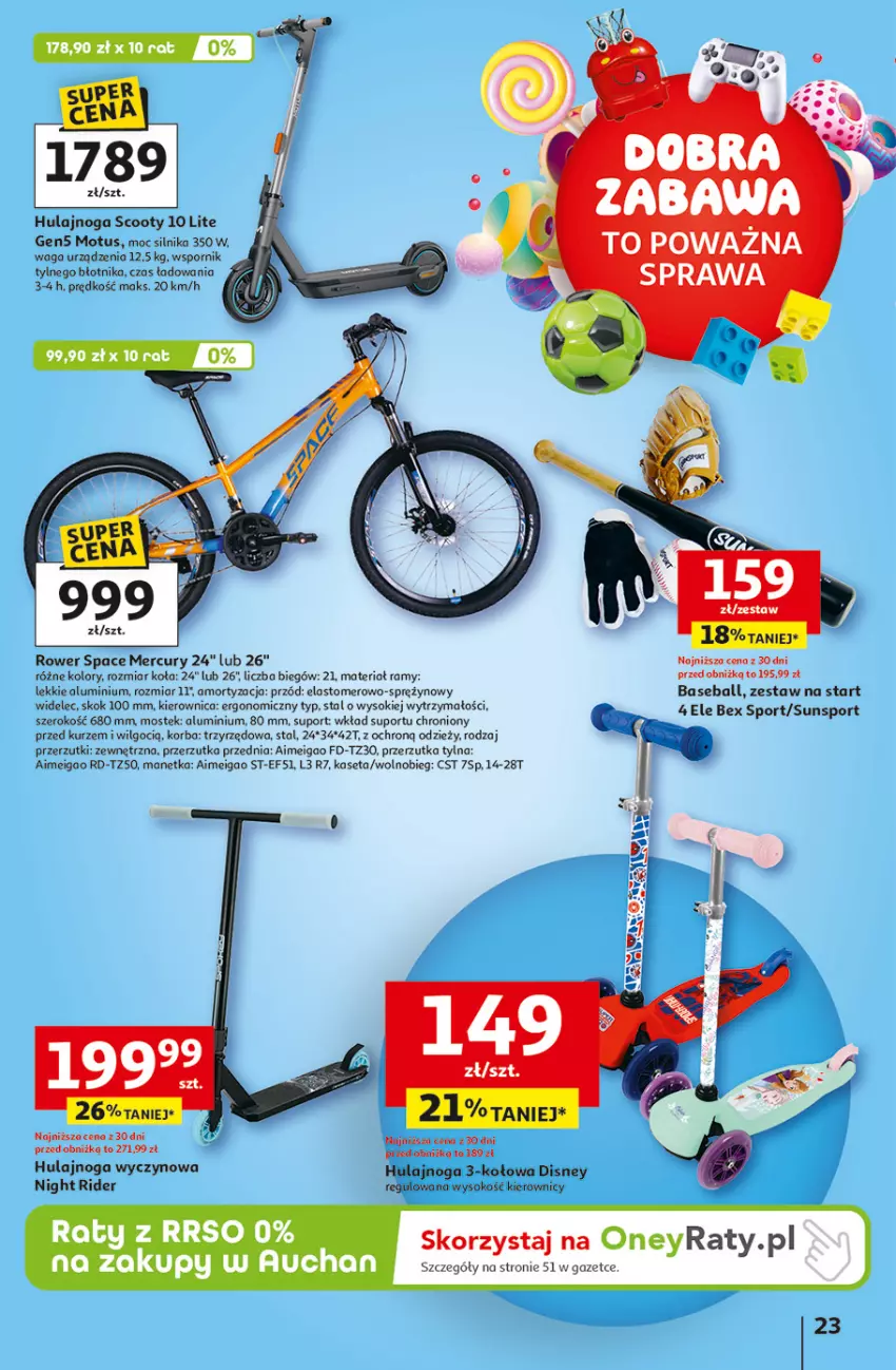 Gazetka promocyjna Auchan - Uśmiech mamy? Zaplanowany! Hipermarket - ważna 22.05 do 28.05.2025 - strona 23 - produkty: Disney, Hulajnoga, Kierownica, Korba, LG, Piec, Por, Rower, Sok, Sport, Stek, Waga, Widelec