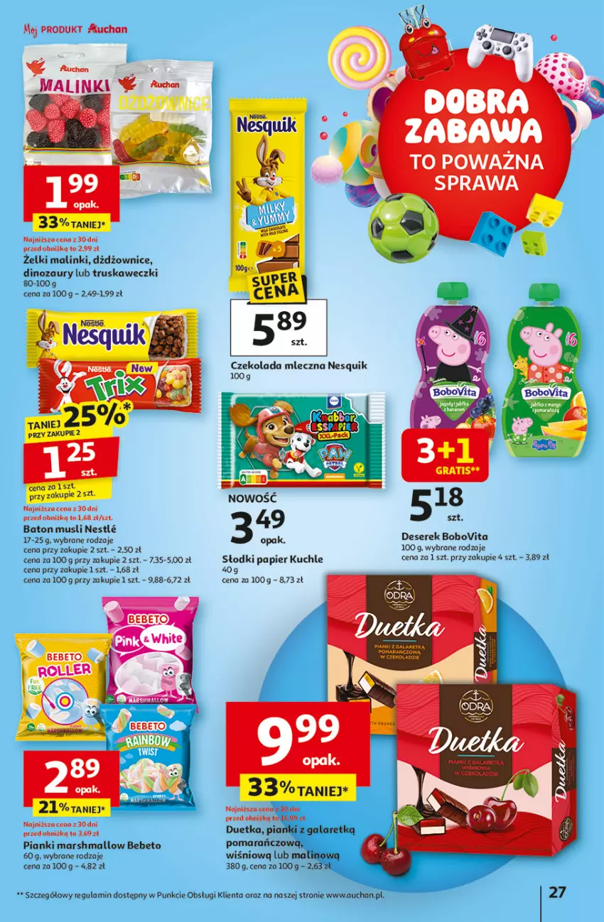 Gazetka promocyjna Auchan - Uśmiech mamy? Zaplanowany! Hipermarket - ważna 22.05 do 28.05.2025 - strona 27 - produkty: Baton, BoboVita, Deser, Dinozaur, Gala, Mars, Mus, Papier, Roller, Ser, Serek