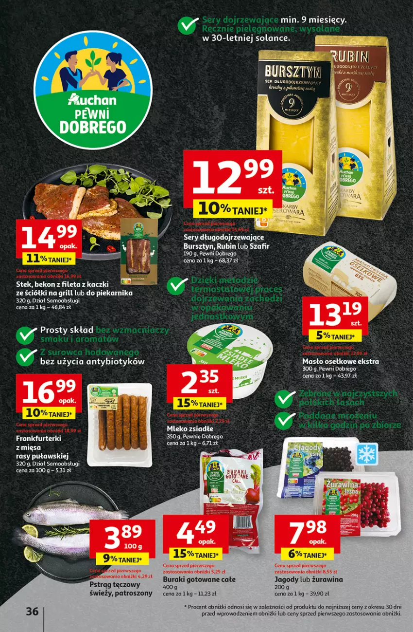 Gazetka promocyjna Auchan - Uśmiech mamy? Zaplanowany! Hipermarket - ważna 22.05 do 28.05.2025 - strona 38 - produkty: Beko, Buraki, Bursztyn, Fa, Frankfurterki, Jagody, Masło, Mleko, Mleko zsiadłe, Pstrąg, Pstrąg tęczowy, Rubin, Ser, Solan, Stek