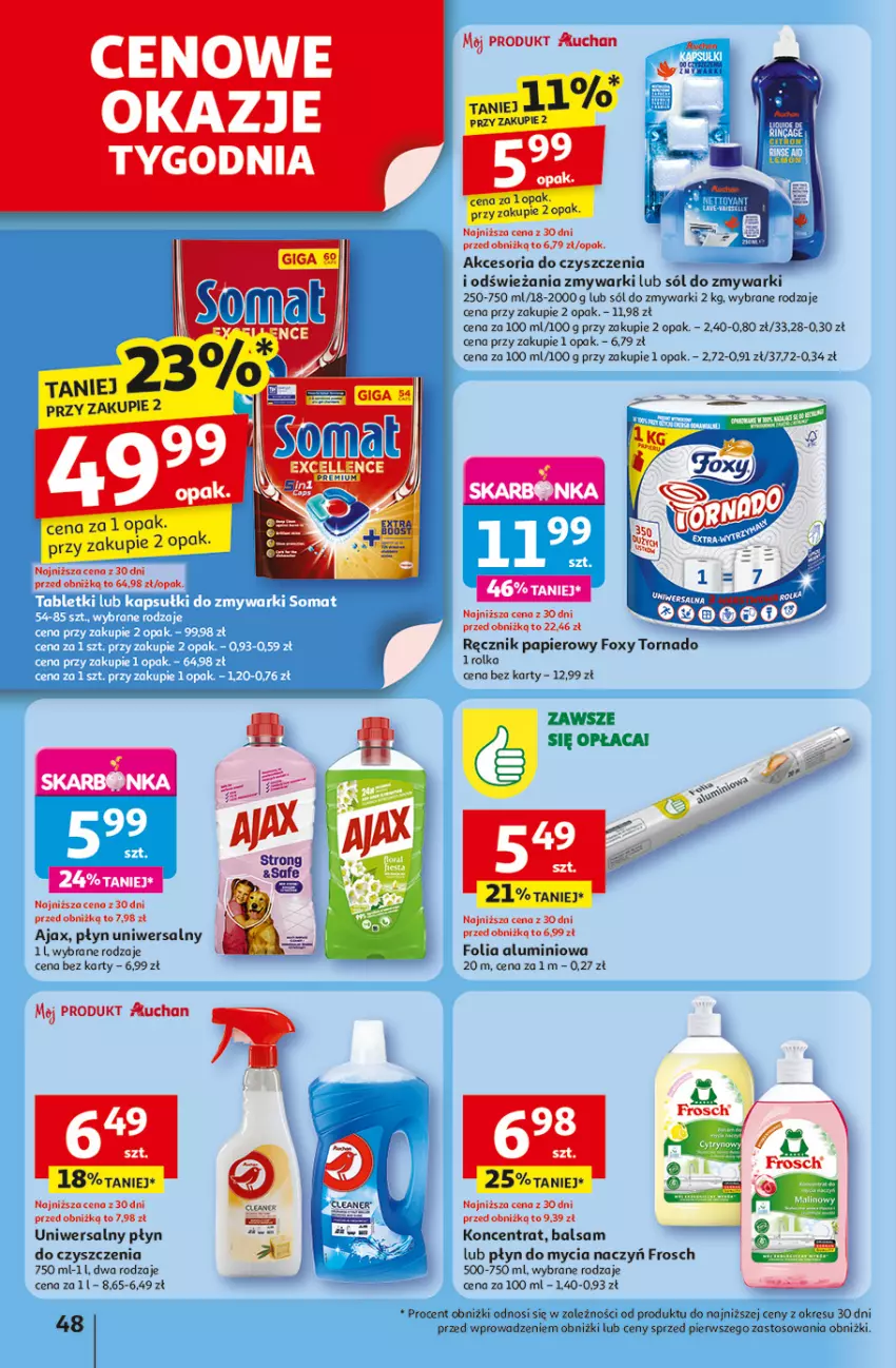 Gazetka promocyjna Auchan - Uśmiech mamy? Zaplanowany! Hipermarket - ważna 22.05 do 28.05.2025 - strona 50 - produkty: Ajax, Do mycia naczyń, Folia aluminiowa, Foxy, Frosch, Papier, Płyn do mycia, Płyn do mycia naczyń, Ręcznik, Sól, Zmywarki