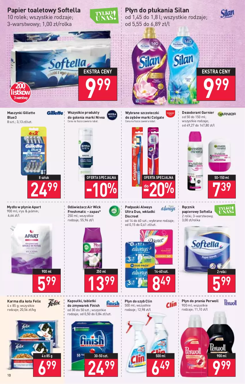 Gazetka promocyjna Stokrotka - Market - ważna 17.02 do 23.02.2022 - strona 10 - produkty: Air Wick, Always, Always Ultra, Clin, Colgate, Dezodorant, Discreet, Felix, Finish, Garnier, Gillette, LG, Mydło, Mydło w płynie, Nivea, Papier, Papier toaletowy, Perwoll, Płyn do płukania, Płyn do prania, Płyn do szyb, Podpaski, Ręcznik, Rolki, Silan, Tablet, Wkładki