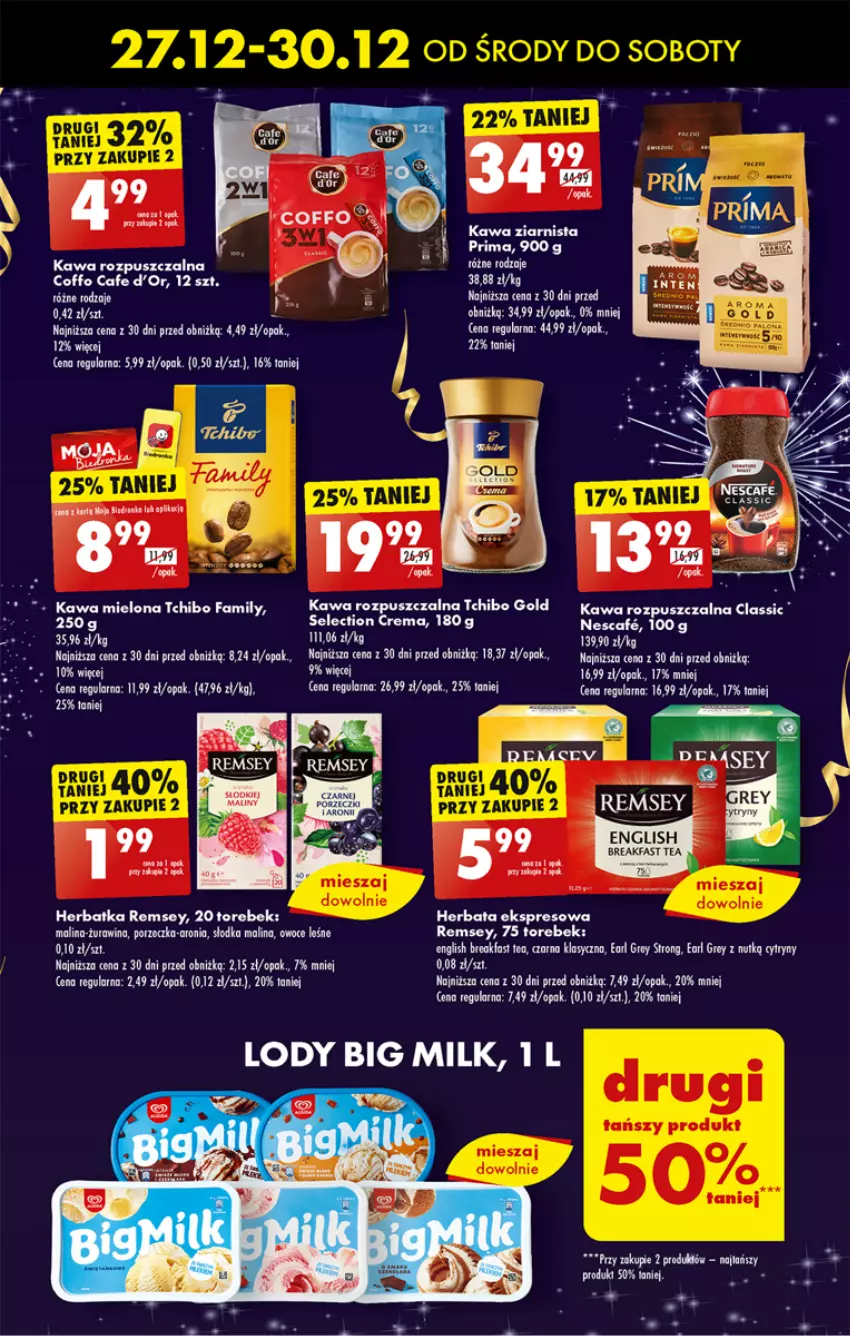 Gazetka promocyjna Biedronka - Sylwester - ważna 27.12 do 30.12.2023 - strona 47 - produkty: Big Milk, Cytryny, Earl Grey, Fa, Herbata, Kawa, Kawa rozpuszczalna, Kawa ziarnista, Lody, Prima, Tchibo