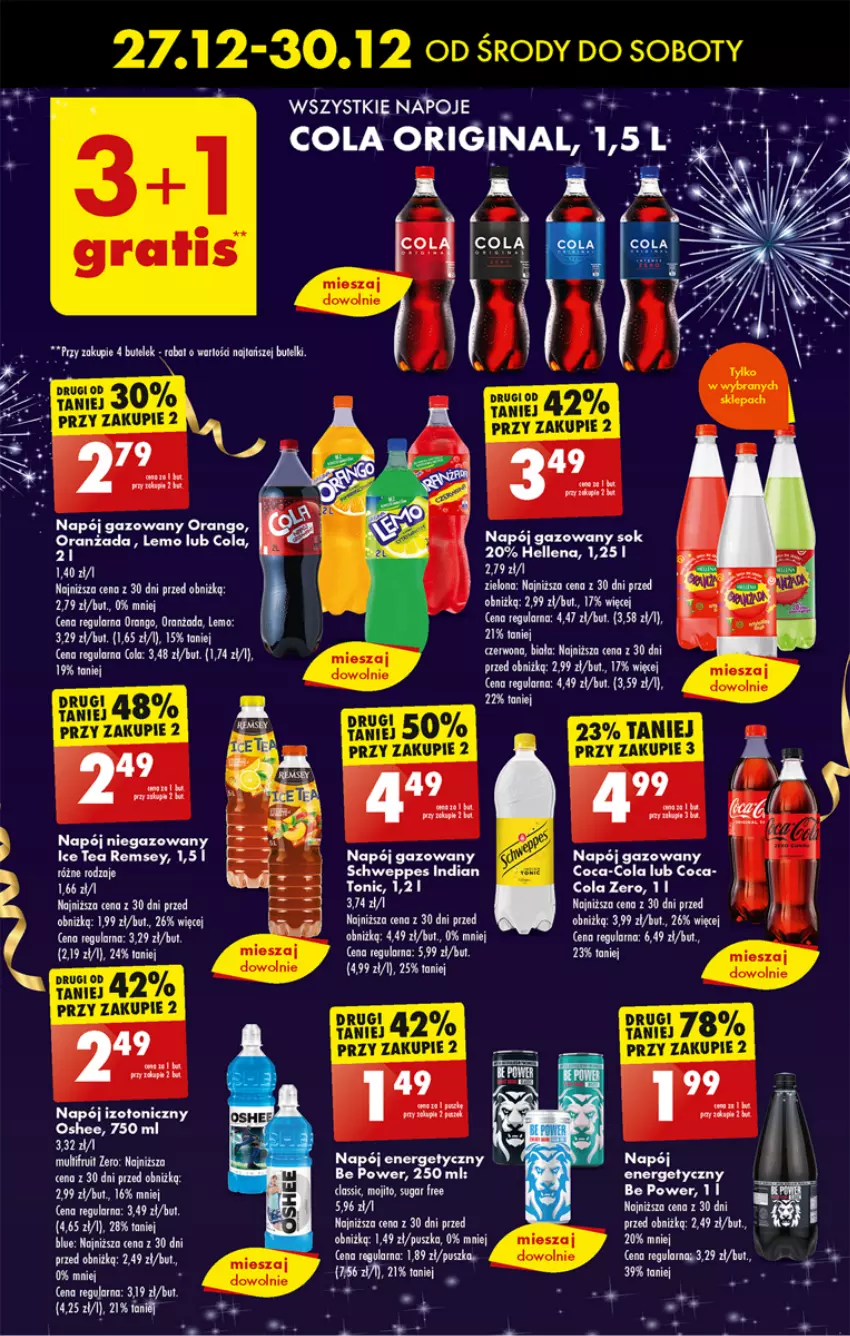 Gazetka promocyjna Biedronka - Sylwester - ważna 27.12 do 30.12.2023 - strona 55 - produkty: Coca-Cola, Hellena, Leon, Napój, Napój energetyczny, Napój gazowany, Napoje, Oranżada, Oshee, Schweppes, Sok, Ziaja