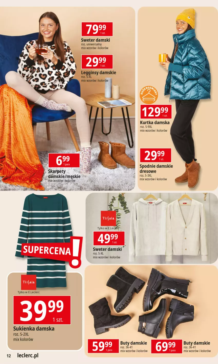 Gazetka promocyjna E Leclerc - Znicze i promocje - ważna 15.10 do 26.10.2024 - strona 12 - produkty: Buty, Dres, Gin, Karp, Kurtka, Legginsy, Spodnie, Sukienka, Sweter