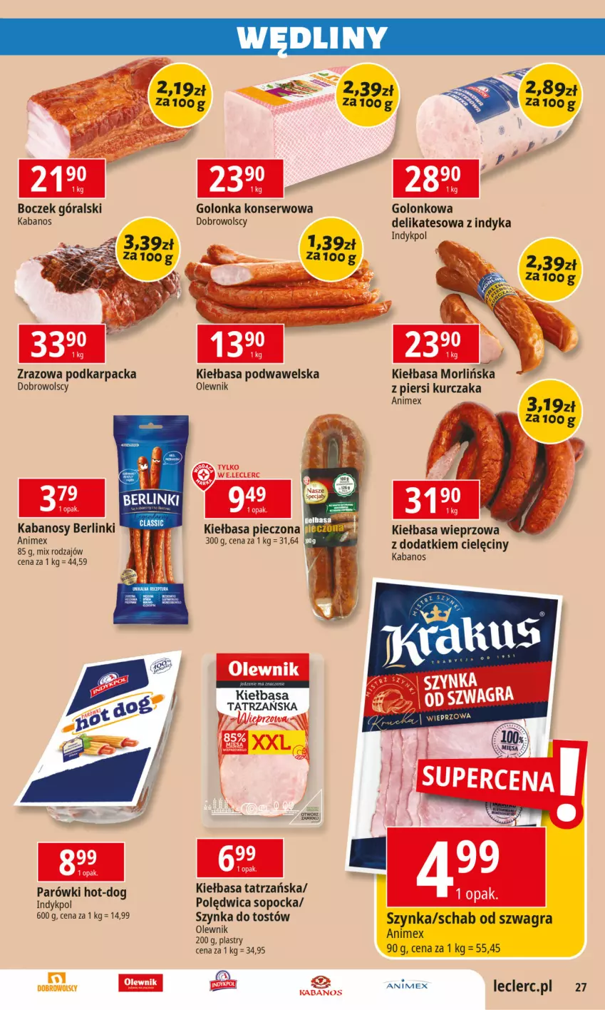 Gazetka promocyjna E Leclerc - Znicze i promocje - ważna 15.10 do 26.10.2024 - strona 27 - produkty: Berlinki, Boczek, Gra, Kabanos, Karp, Kiełbasa, Kiełbasa podwawelska, Kurczak, Olewnik, Parówki, Polędwica, Ser, Szynka, Wawel