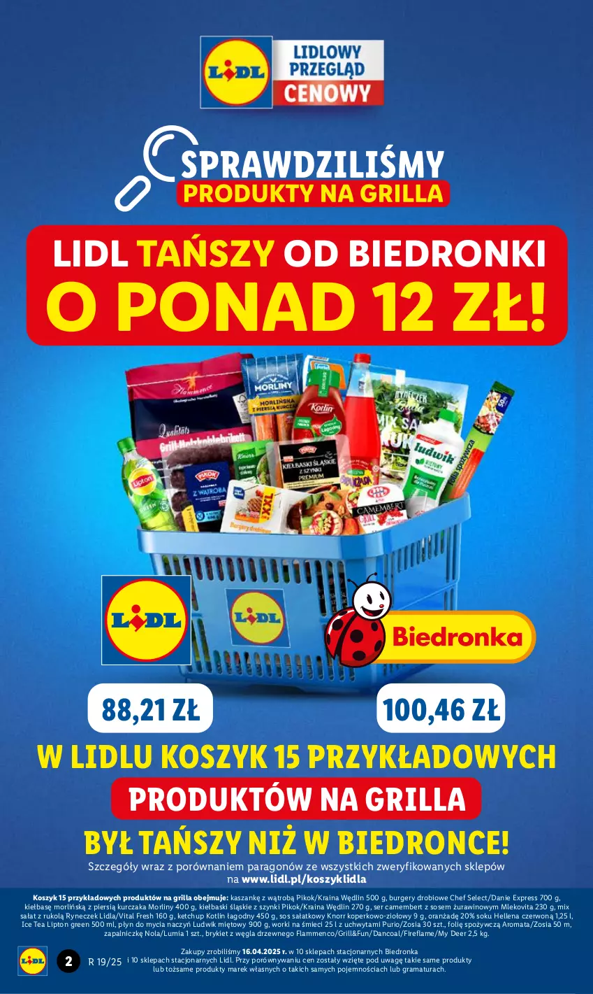 Gazetka promocyjna Lidl - GAZETKA - ważna 05.05 do 07.05.2025 - strona 2 - produkty: Burger, Camembert, Do mycia naczyń, Gra, Grill, Hellena, Ice tea, Kasza, Ketchup, Kiełbaski śląskie, Knorr, Kosz, Kotlin, Kurczak, Lipton, Ludwik, Mleko, Mlekovita, Morliny, PIKOK, Płyn do mycia, Płyn do mycia naczyń, Por, Pur, Rama, Sałat, Ser, Sok, Sos, Wino, Worki na śmiec, Worki na śmieci