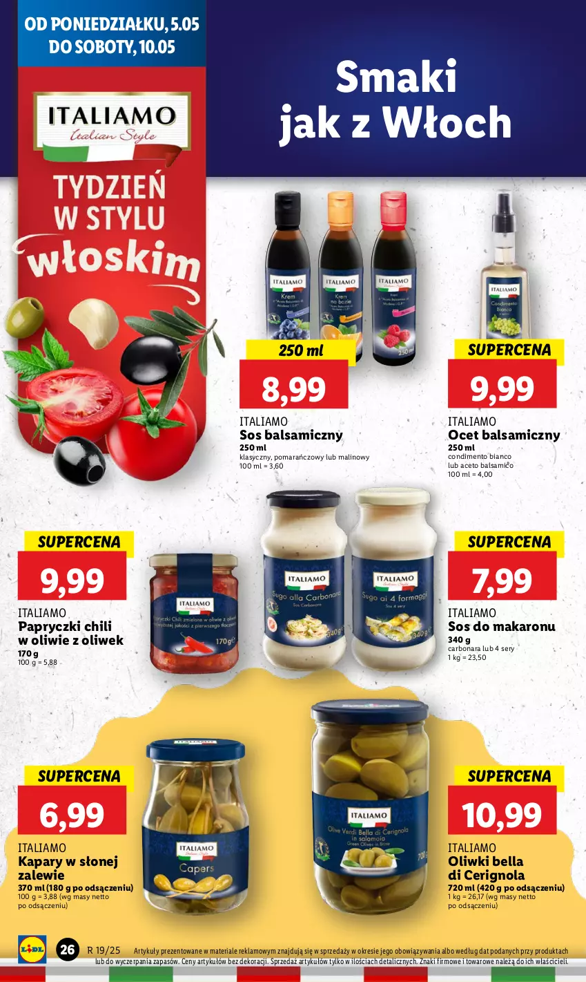 Gazetka promocyjna Lidl - GAZETKA - ważna 05.05 do 07.05.2025 - strona 28 - produkty: Bell, Bella, Kapary, Makaron, Ocet, Ocet balsamiczny, Oliwki, Ser, Sos, Sos do makaronu