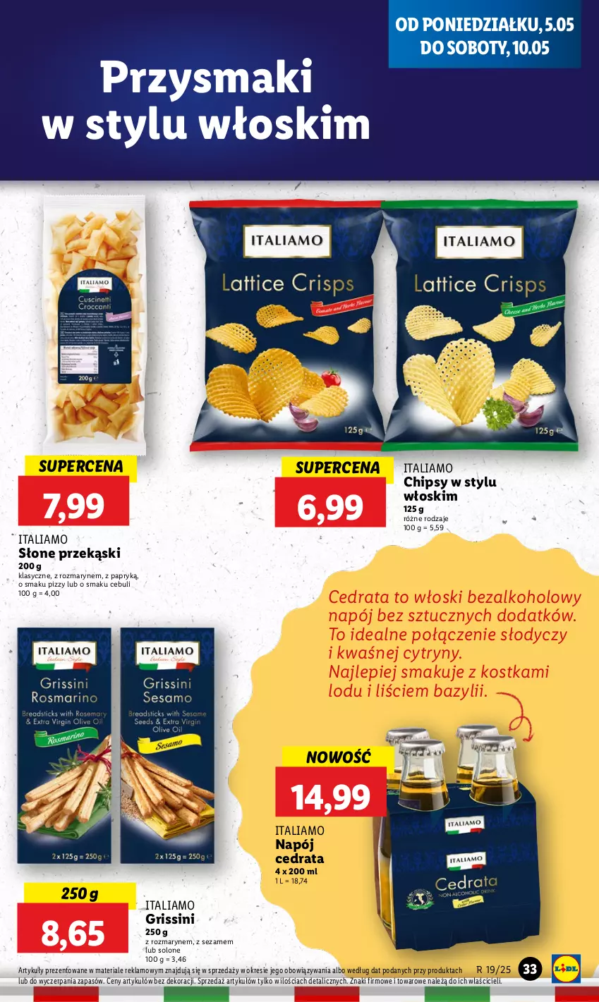 Gazetka promocyjna Lidl - GAZETKA - ważna 05.05 do 07.05.2025 - strona 37 - produkty: Bazyl, Chipsy, Cytryny, Grissini, Napój, Przysmaki, Sezam