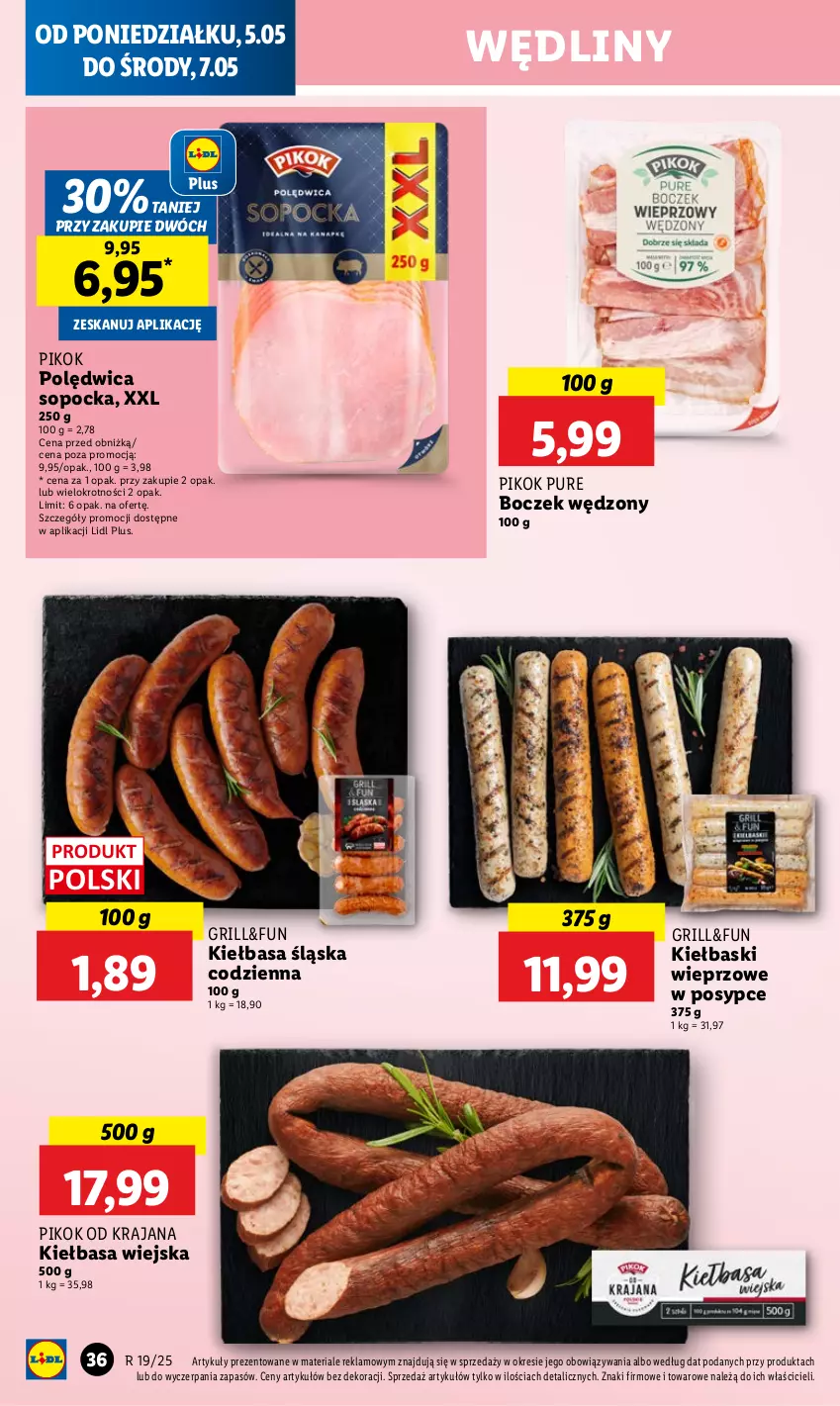Gazetka promocyjna Lidl - GAZETKA - ważna 05.05 do 07.05.2025 - strona 40 - produkty: Boczek, Grill, Kiełbasa, Kiełbasa śląska, Kiełbasa wiejska, PIKOK, Polędwica, Pur