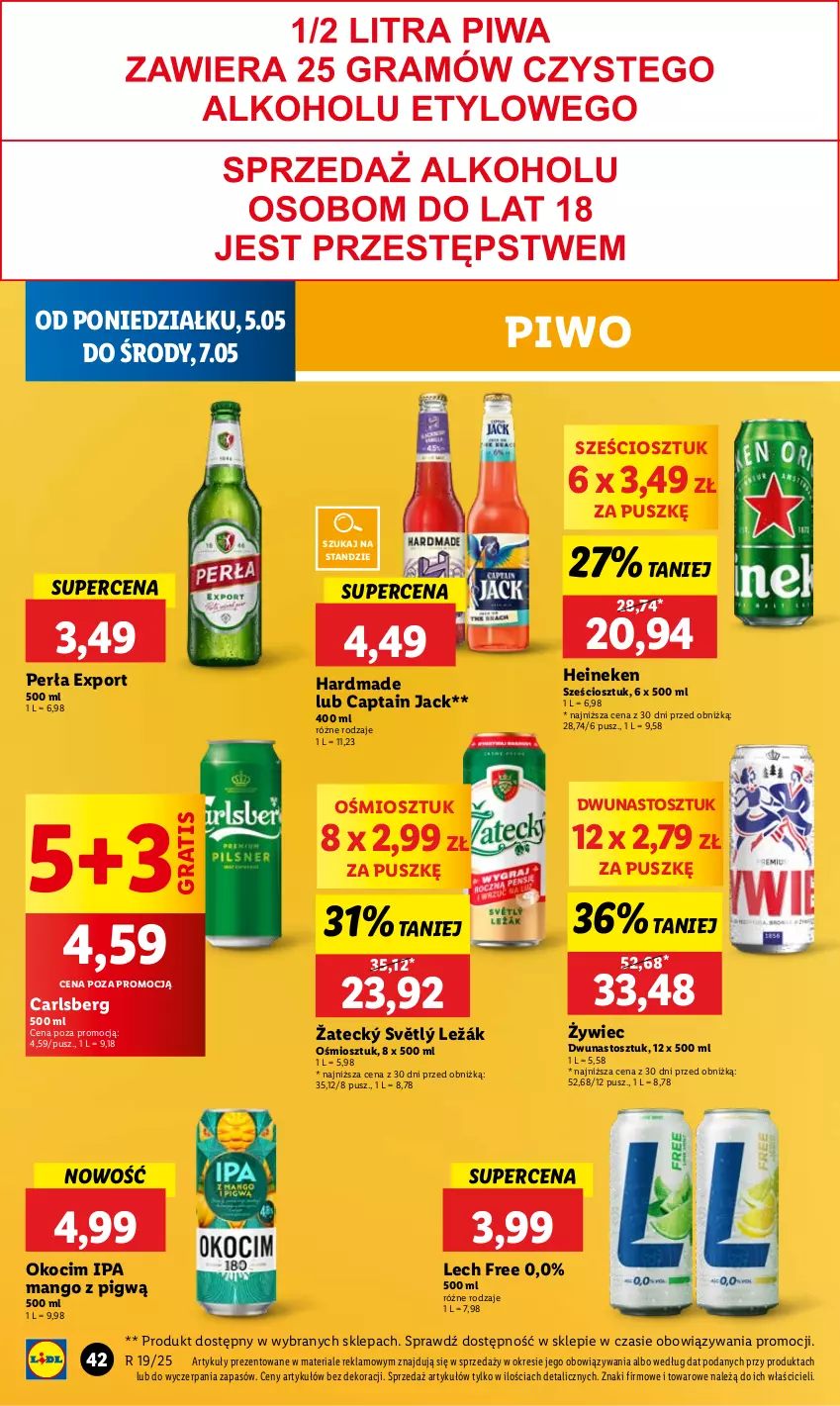 Gazetka promocyjna Lidl - GAZETKA - ważna 05.05 do 07.05.2025 - strona 48 - produkty: Captain Jack, Carlsberg, Gra, Heineken, Koc, Mango, Okocim, Perła, Piwo, Por
