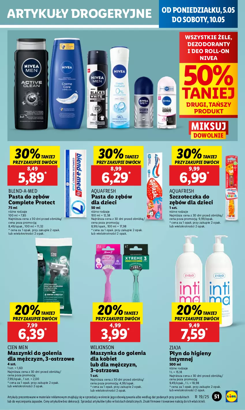 Gazetka promocyjna Lidl - GAZETKA - ważna 05.05 do 07.05.2025 - strona 59 - produkty: Aquafresh, Blend-a-Med, Dezodorant, Dzieci, Maszynka, Maszynka do golenia, Nivea, Pasta do zębów, Płyn do higieny intymnej, Szczoteczka, Szczoteczka do zębów, Szynka, Ziaja