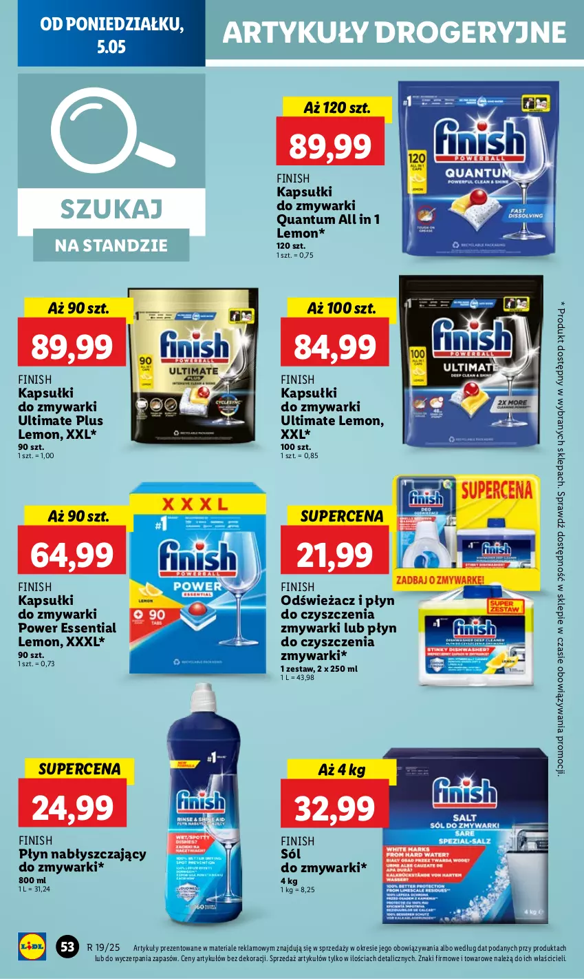 Gazetka promocyjna Lidl - GAZETKA - ważna 05.05 do 07.05.2025 - strona 62 - produkty: Finish, Płyn nabłyszczający, Sól, Zmywarki