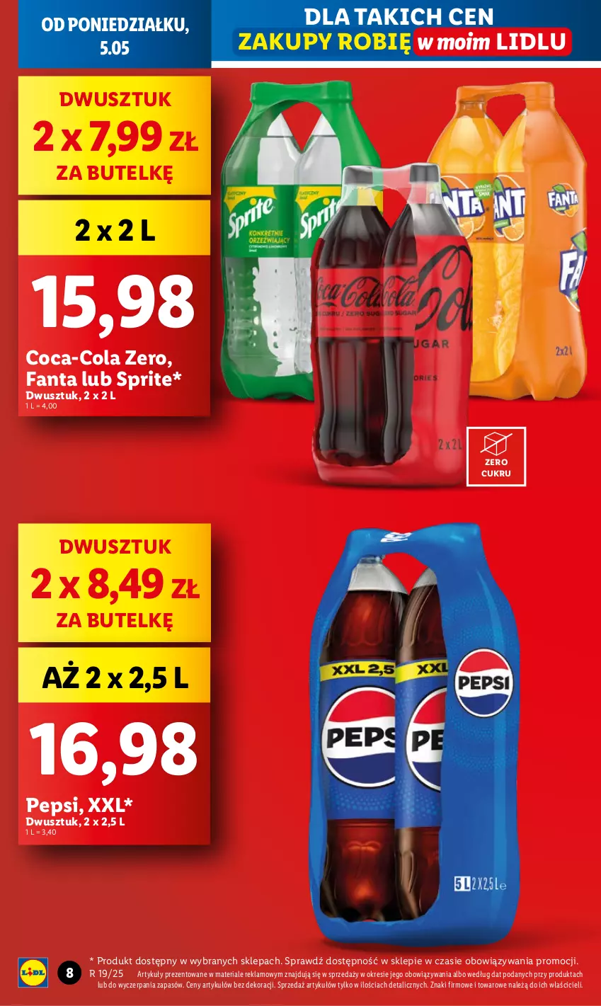 Gazetka promocyjna Lidl - GAZETKA - ważna 05.05 do 07.05.2025 - strona 8 - produkty: Coca-Cola, Fa, Fanta, Pepsi, Sprite