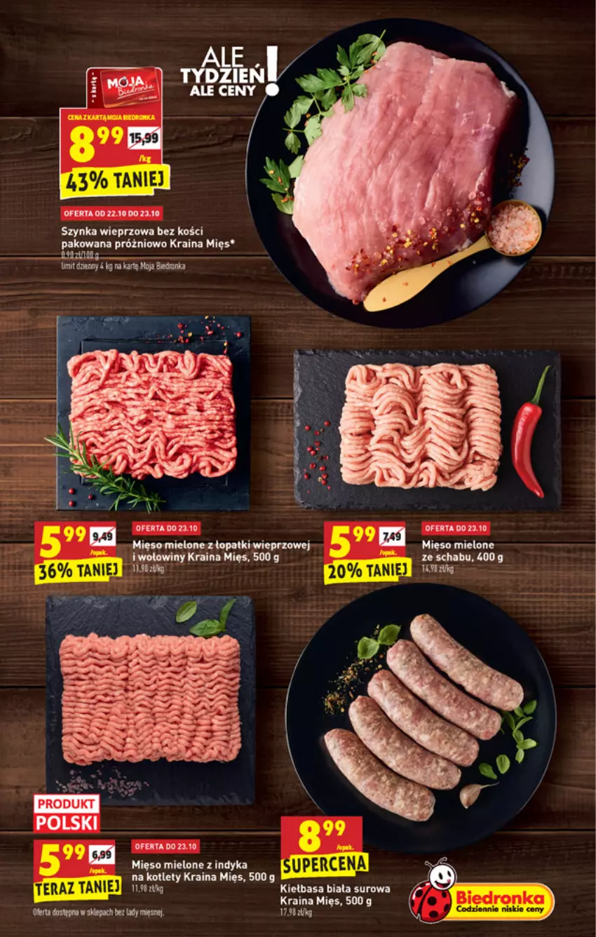 Gazetka promocyjna Biedronka - ważna 21.10 do 27.10.2021 - strona 19 - produkty: Fa, Kiełbasa, Kiełbasa biała, Kotlet, Mięso, Mięso mielone, Mięso mielone z łopatki wieprzowej, Szynka, Szynka wieprzowa, Tera