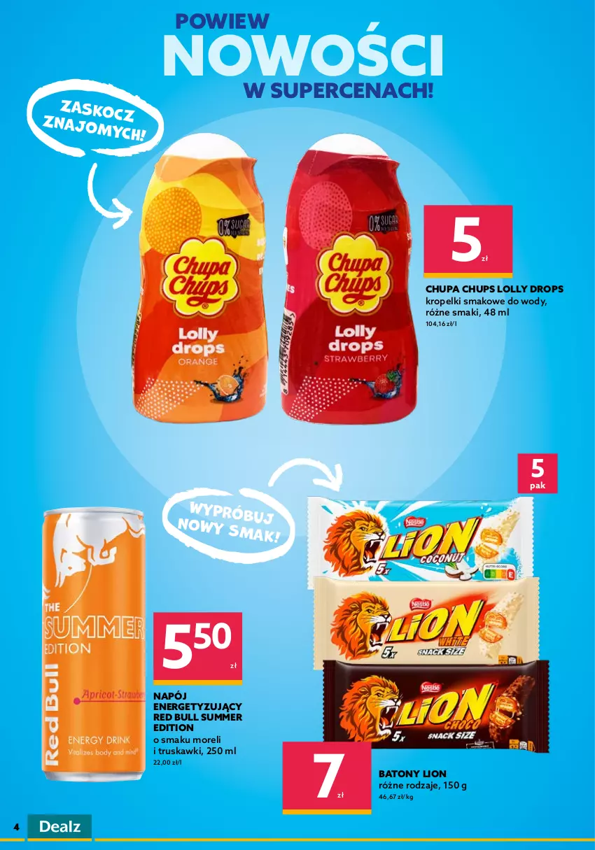 Gazetka promocyjna Dealz - POWIEW NOWOŚCIW SUPER CENACH!🆕 - ważna 24.06 do 04.07.2022 - strona 4 - produkty: Baton, Chleb, Chupa Chups, Lion, Napój, Pastylki, Red Bull, Truskawki