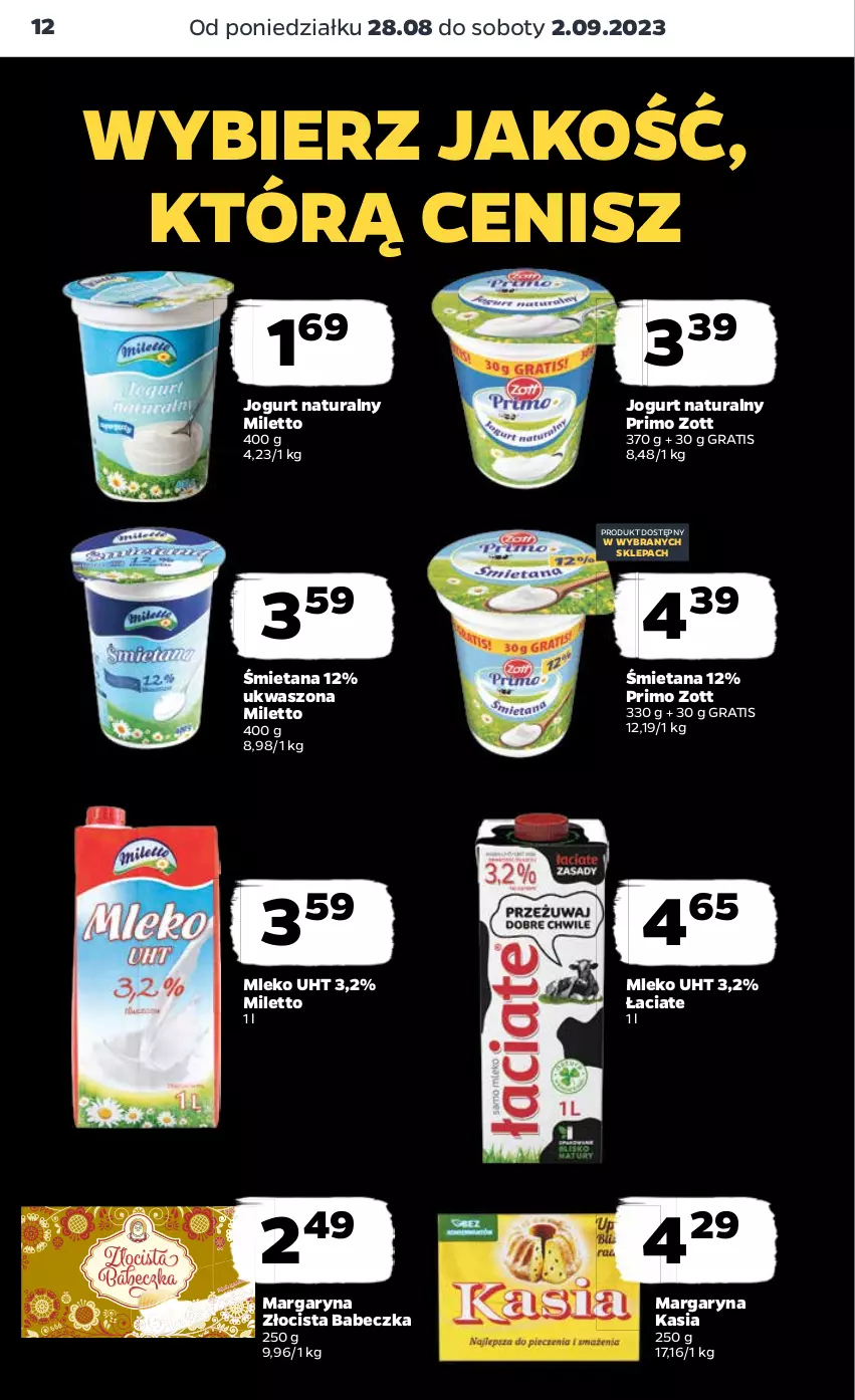 Gazetka promocyjna Netto - Artykuły spożywcze - ważna 28.08 do 02.09.2023 - strona 12 - produkty: Gra, Jogurt, Jogurt naturalny, Kasia, Margaryna, Mleko, Zott