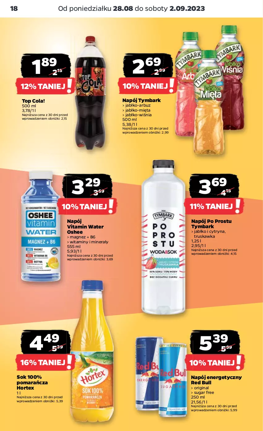 Gazetka promocyjna Netto - Artykuły spożywcze - ważna 28.08 do 02.09.2023 - strona 18 - produkty: Arbuz, Gin, Hortex, Magnez, Mięta, Napój, Napój energetyczny, Oshee, Red Bull, Sok, Top, Tymbark