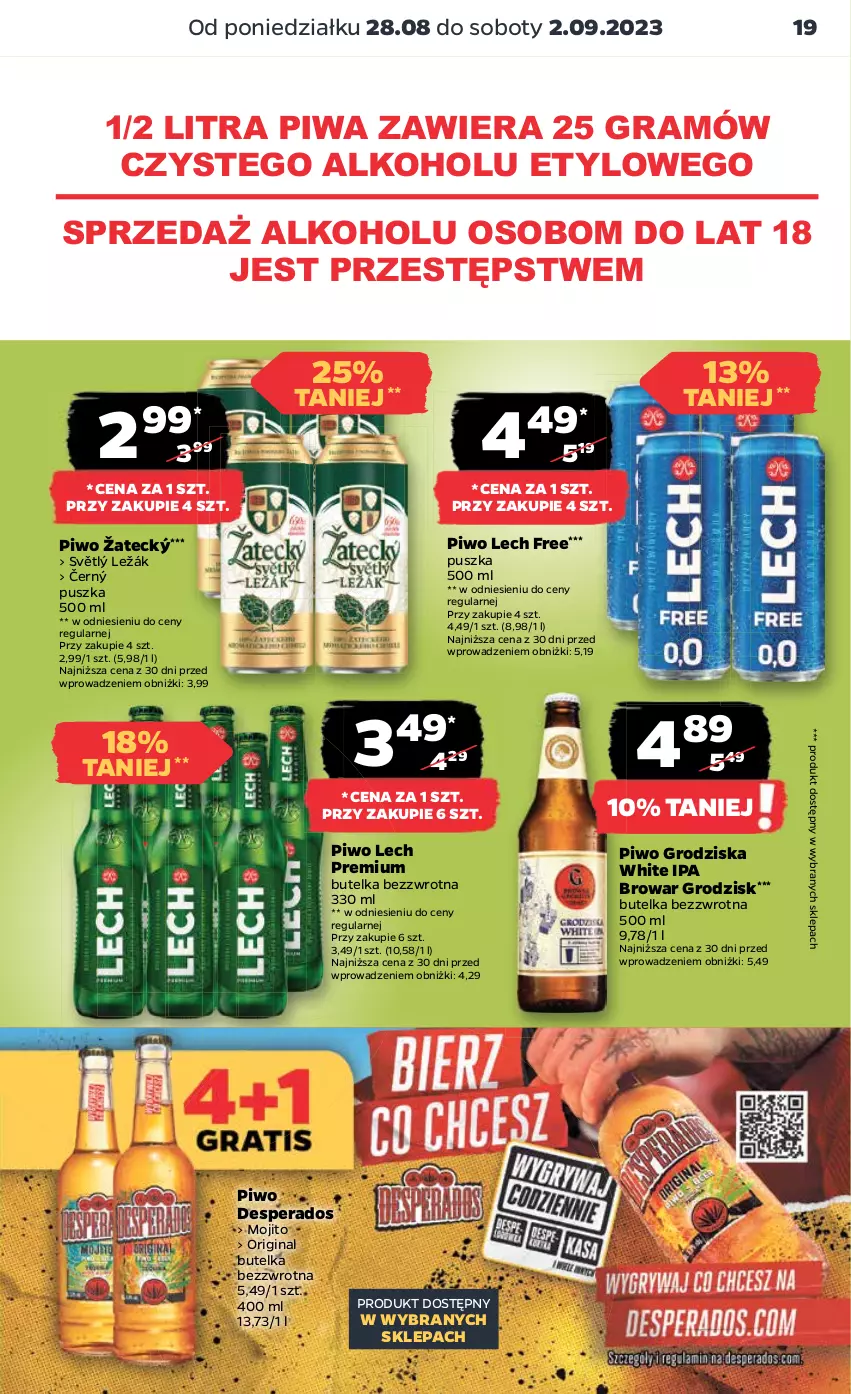 Gazetka promocyjna Netto - Artykuły spożywcze - ważna 28.08 do 02.09.2023 - strona 19 - produkty: Desperados, Gin, Gra, Lech Premium, Piwa, Piwo