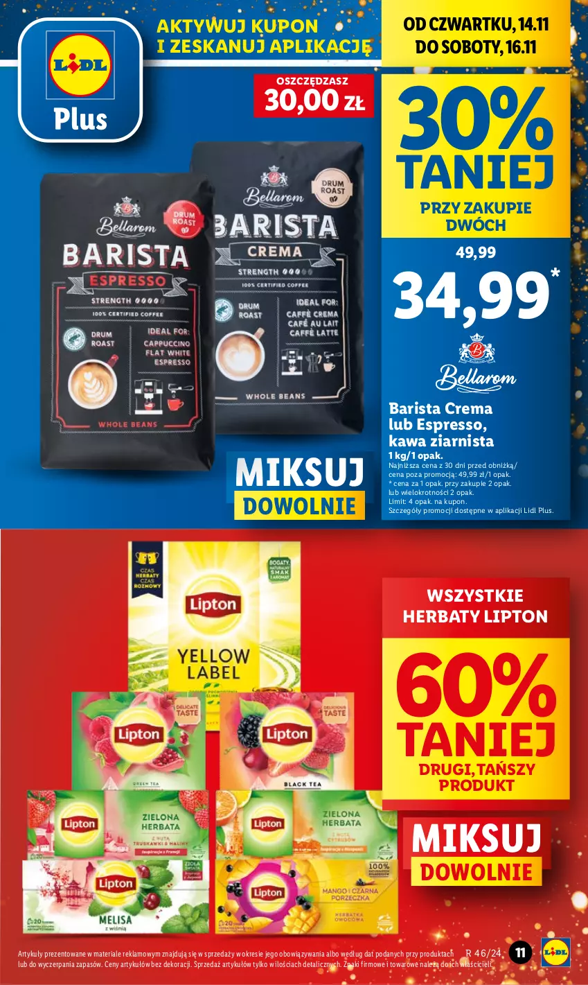 Gazetka promocyjna Lidl - GAZETKA - ważna 14.11 do 16.11.2024 - strona 11 - produkty: Kawa, Kawa ziarnista, Lipton