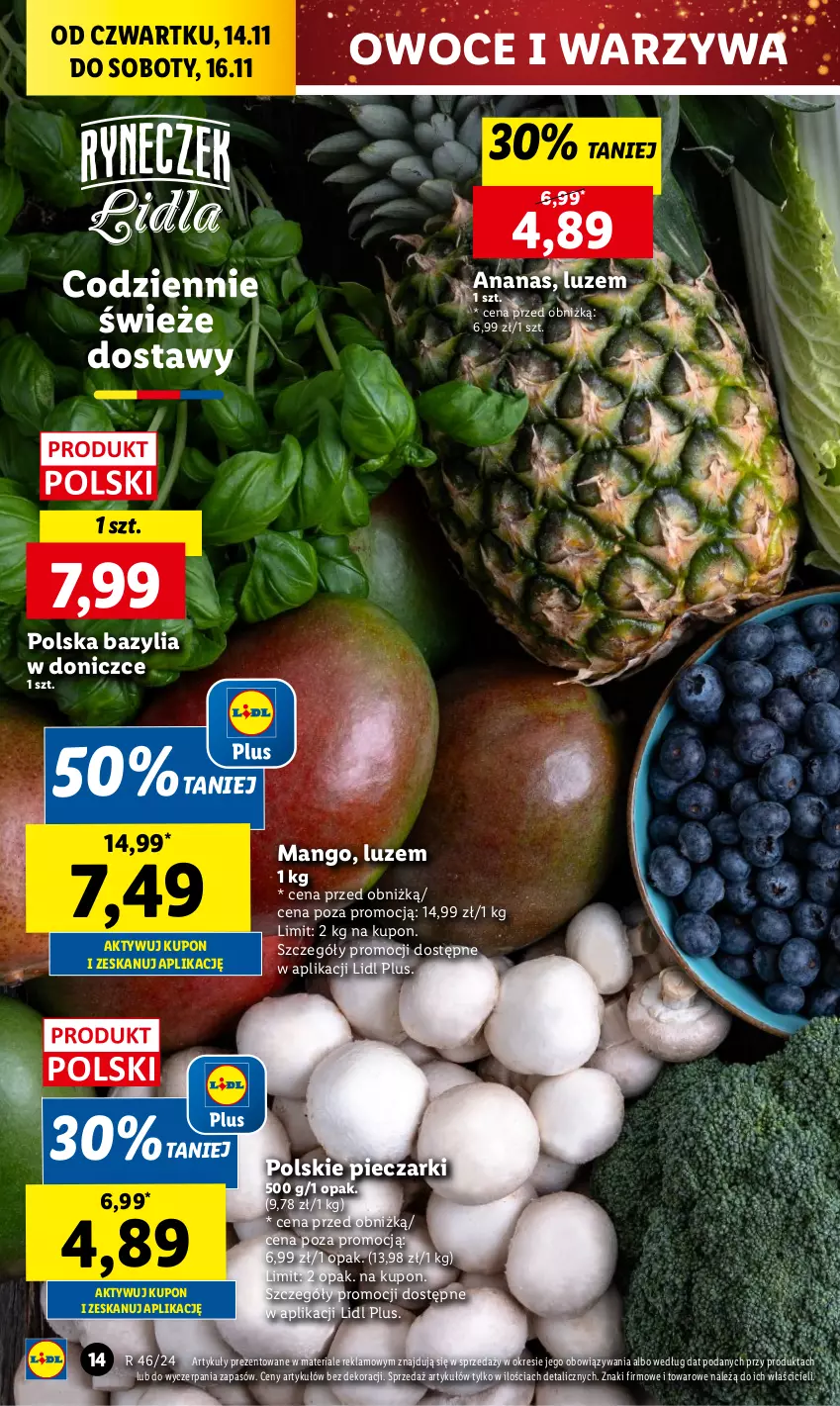 Gazetka promocyjna Lidl - GAZETKA - ważna 14.11 do 16.11.2024 - strona 16 - produkty: Ananas, Bazyl, Bazylia, Mango, Owoce, Piec, Warzywa