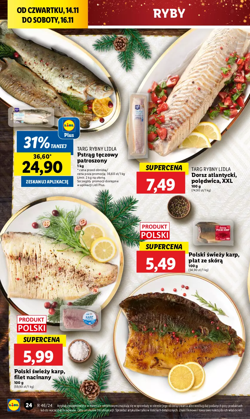 Gazetka promocyjna Lidl - GAZETKA - ważna 14.11 do 16.11.2024 - strona 26 - produkty: Dorsz, Karp, Polędwica, Pstrąg, Pstrąg tęczowy