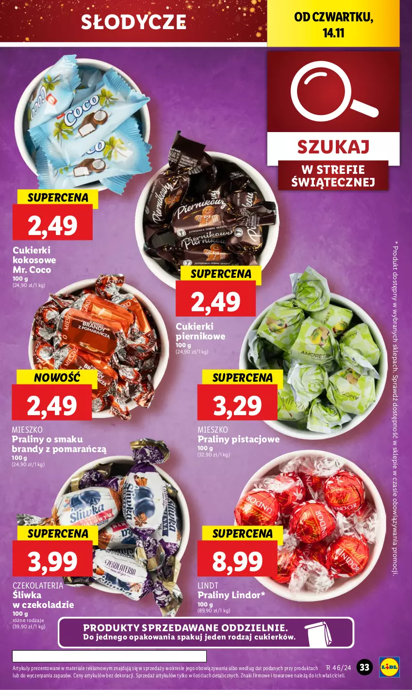 Gazetka promocyjna Lidl - GAZETKA - ważna 14.11 do 16.11.2024 - strona 35 - produkty: Brandy, Cukier, Cukierki, Kokos, Lindor, Lindt, Piernik, Praliny