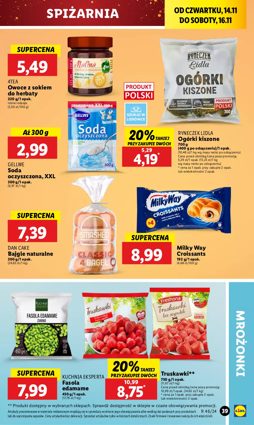 Gazetka promocyjna Lidl - GAZETKA - ważna 14.11 do 16.11.2024 - strona 41 - produkty: Bajgle, Croissant, Dan Cake, Edam, Fa, Fasola, Kuchnia, Milky Way, Owoce, Soda oczyszczona, Sok, Truskawki