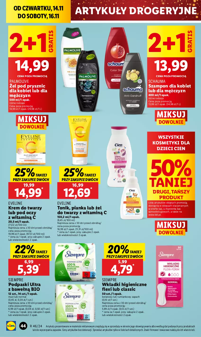 Gazetka promocyjna Lidl - GAZETKA - ważna 14.11 do 16.11.2024 - strona 50 - produkty: Dzieci, Eveline, Gra, Kosmetyki dla dzieci, Krem do twarzy, Palmolive, Podpaski, Rum, Schauma, Szampon, Tonik, Wkładki