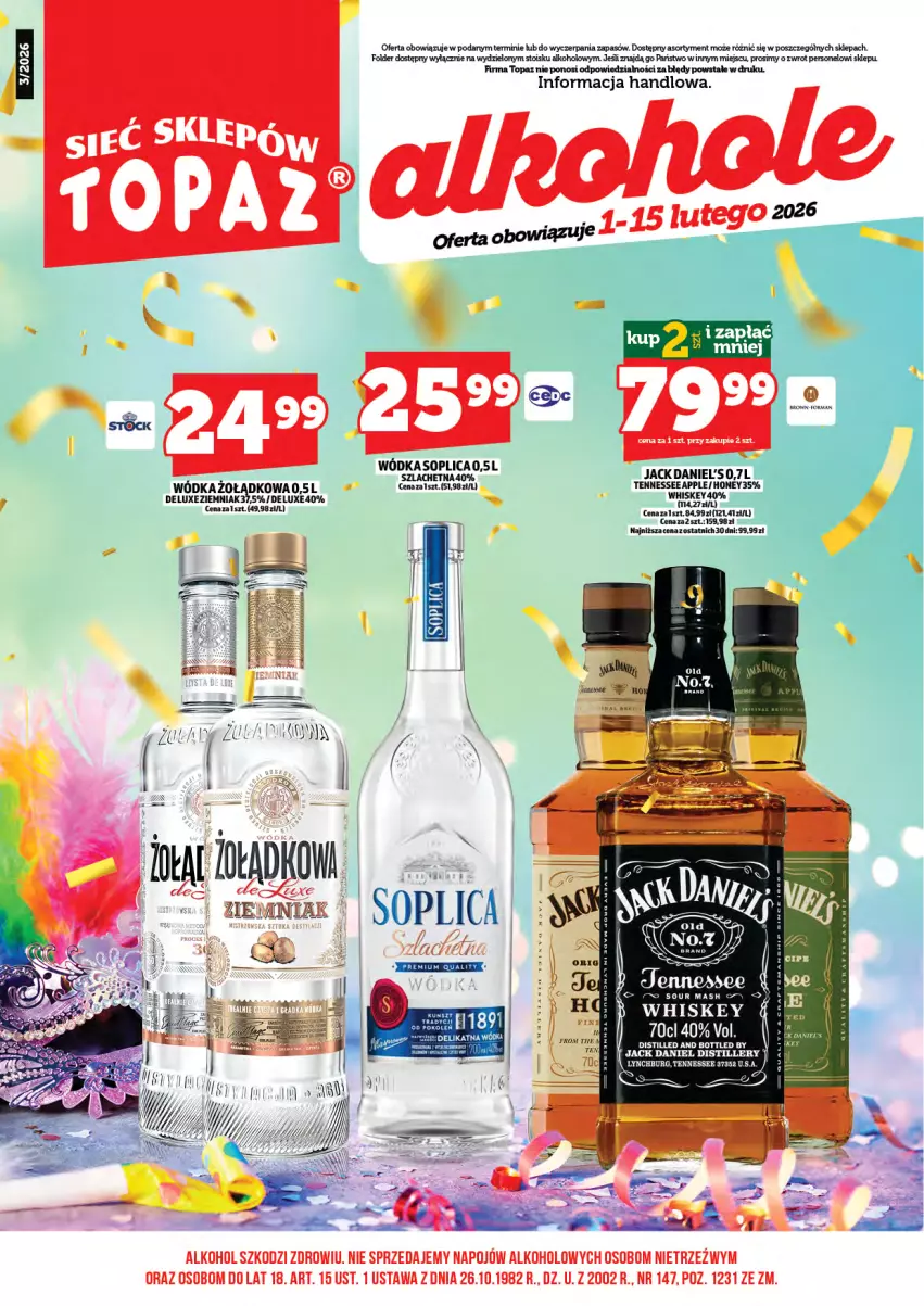 Gazetka promocyjna Topaz - Gazetka - ważna 01.02 do 15.02.2026 - strona 3 - produkty: Soplica, Top, Whiskey, Wódka