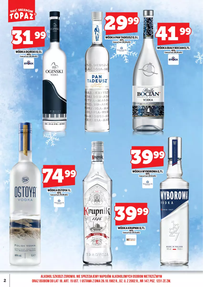 Gazetka promocyjna Topaz - Gazetka - ważna 01.02 do 15.02.2026 - strona 4 - produkty: Biały Bocian, Fa, Gra, Krupnik, Ogiński, Stock, Wódka, Wyborowa