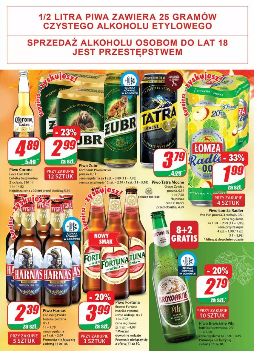 Gazetka promocyjna Dino - Gazetka 41 - ważna 10.10 do 17.10.2023 - strona 19 - produkty: Carlsberg, Fortuna, Harnaś, Piwa, Piwo, Pur, Radler, Tatra