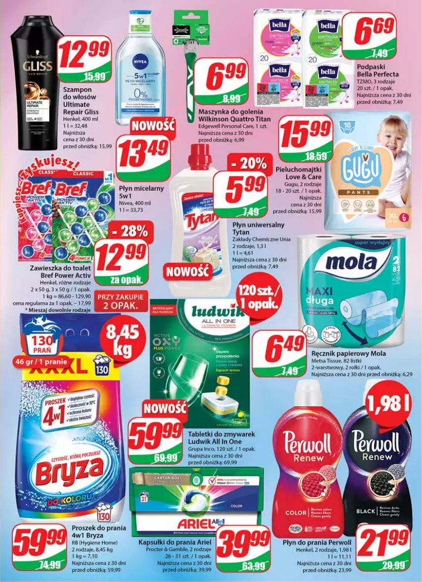 Gazetka promocyjna Dino - Gazetka 41 - ważna 10.10 do 17.10.2023 - strona 23 - produkty: Bell, Bella, Bref, Bryza, Ludwik, Majtki, Maszynka, Mola, Nivea, Papier, Perfecta, Perwoll, Pieluchomajtki, Płyn do prania, Płyn micelarny, Podpaski, Proszek do prania, Ręcznik, Rolki, Szampon, Szynka, Tytan