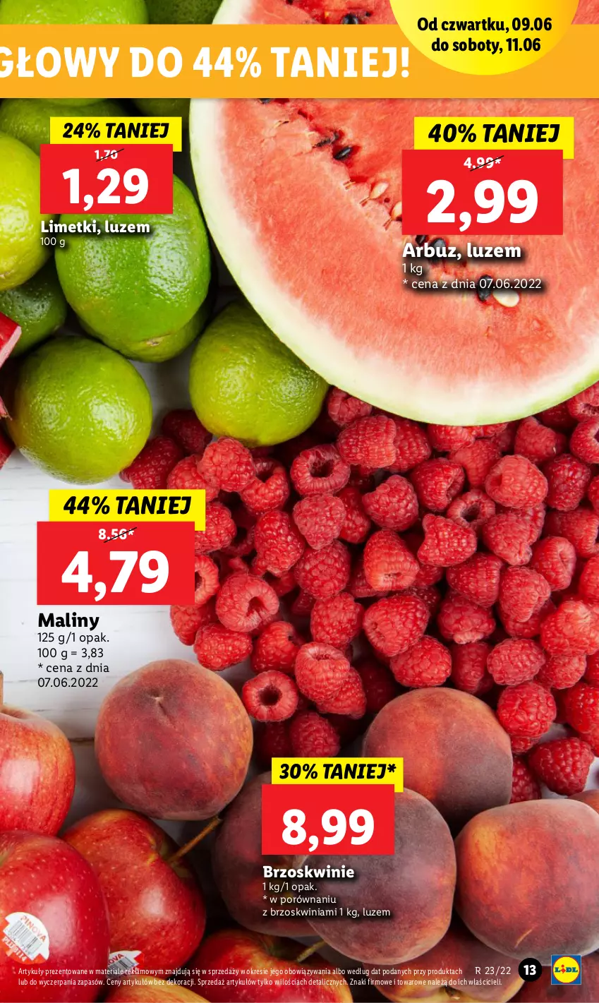 Gazetka promocyjna Lidl - GAZETKA - ważna 09.06 do 11.06.2022 - strona 13 - produkty: Arbuz, Brzoskwinie, Maliny, Por