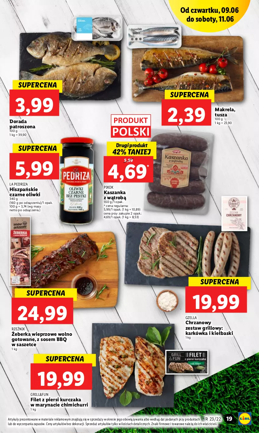 Gazetka promocyjna Lidl - GAZETKA - ważna 09.06 do 11.06.2022 - strona 19 - produkty: Chrzan, Filet z piersi kurczaka, Grill, Kasza, Kaszanka, Kurczak, Oliwki, PIKOK, Sos, Tusz